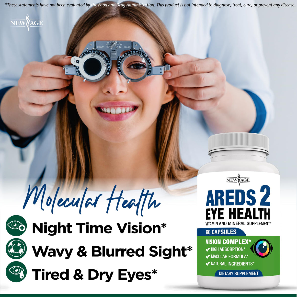 NEW AGE AREDS 2 Eye Vitamin Contains Bilberry 6000mg Lutein (32mg), Grape seed (6000 mg), Eyebright (1000 mg), and Zeaxanthin (8 mg) - 120 Count