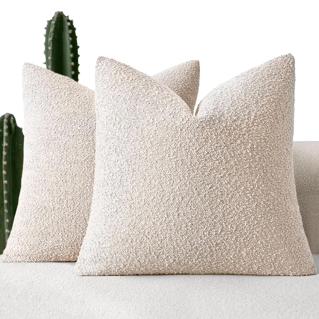 MIULEE 20x20 Inch Christmas Decorative Pillow Covers for Couch Bed Set of 2 Textured Boucle Neutral Winter Throw Pillows Natural Beige Accent Solid Cushion Pillowcases Sofa Livingroom Home Decor