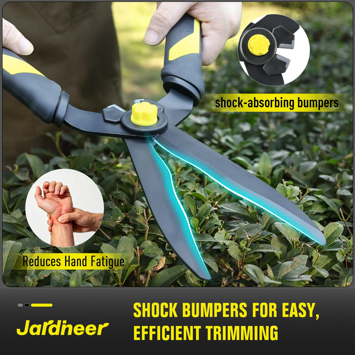 Jardineer 16.5'' Hedge Shears, Lightweight Hedge Clippers Handheld with Shock-Absorbing Bumpers and Sharp Steel Wavy Blade, Landscaping Shears for Trimming Hedges, Shrubs and Shaping Bushes