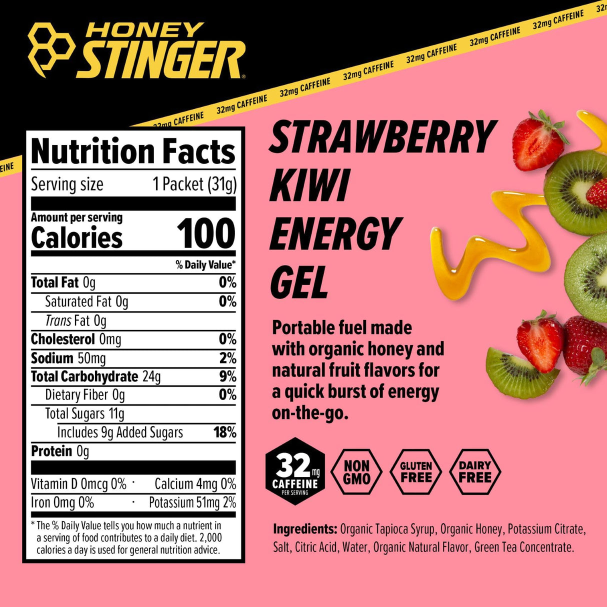 Honey Stinger Strawberry Kiwi Energy Gel, Caffeinated & Gluten Free with Organic Honey, for Exercise, Running and Performance, Sports Nutrition for Home & Gym, Pre and Mid Workout, 24 Pack