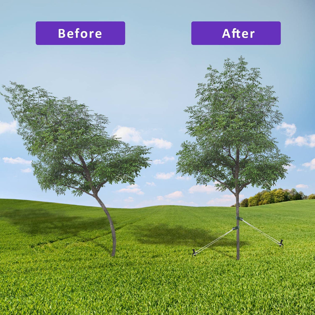 Tree Stake Kit, Heavy Duty Steel 11.8 Inch Steel Tree Stakes and Supports for Young Tree Anti Strong Wind, Leaning Tree Anchor Straightening Kit (4)