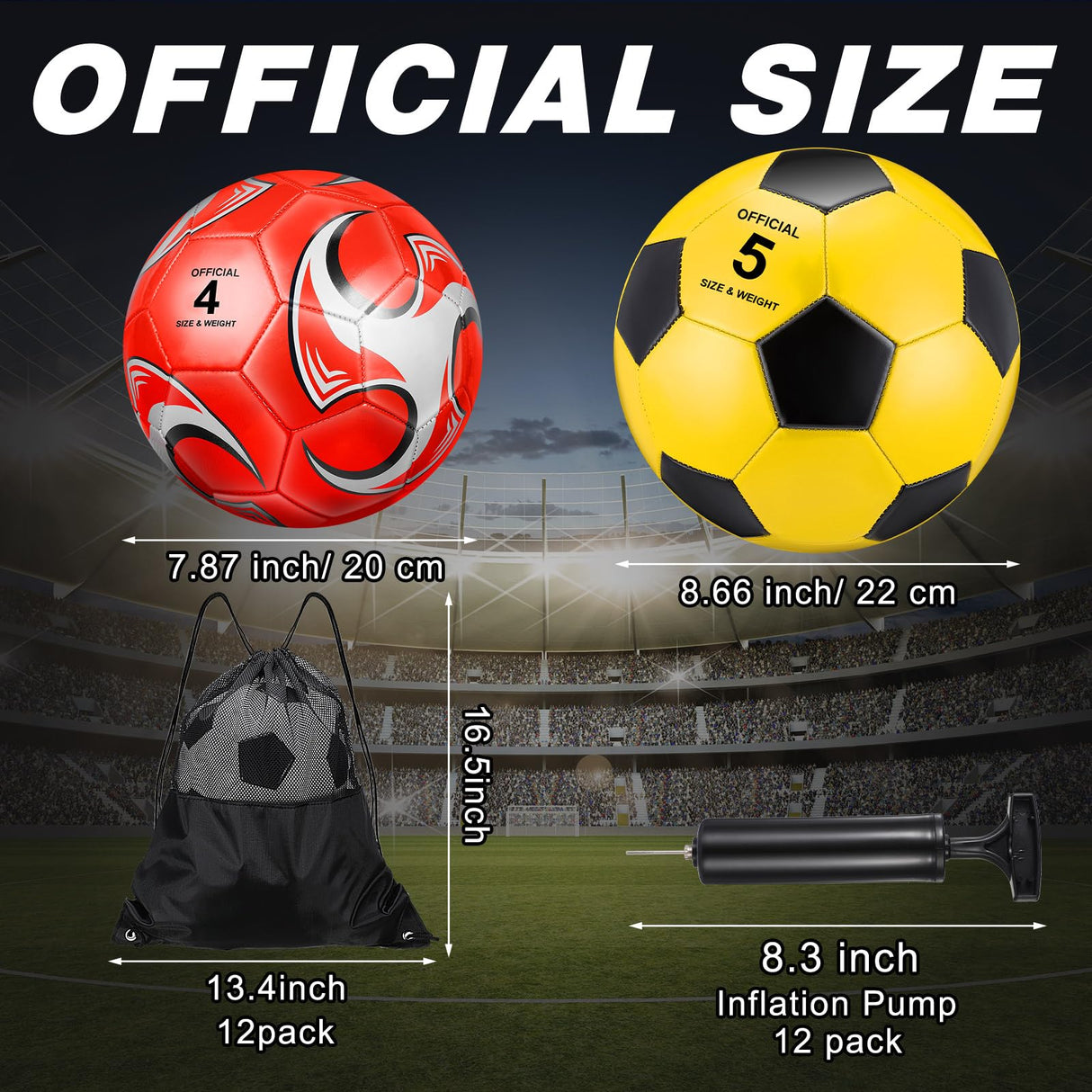Glimin 12 Pcs Operation Christmas Deflated Soccer Balls Size 5/4 Bulk with Pump Drawstring Bag for Official Soccer Sport Christian Charity Donation Xmas Gift ()