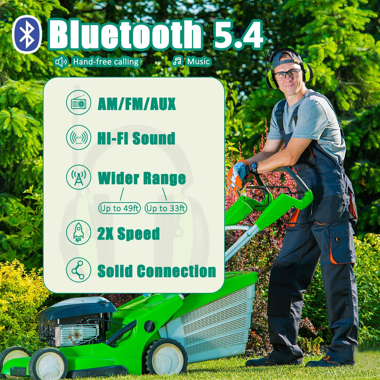 PROHEAR 033 Upgraded 5.4 Bluetooth Hearing Protection AM FM Radio Headphones, Noise Reduction Safety Earmuffs with Rechargeable 2000mAH Battery, 31dB SNR Ear Protector for Mowing Lawn,Gifts for Father
