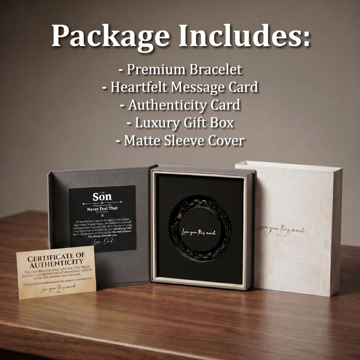 Love You This Much Gift for Son From Dad | Mens 5mm Twist Bracelet | Father Son Presents | 8"+1" Extender | Luxury Gift Box & Card (Black/Black)