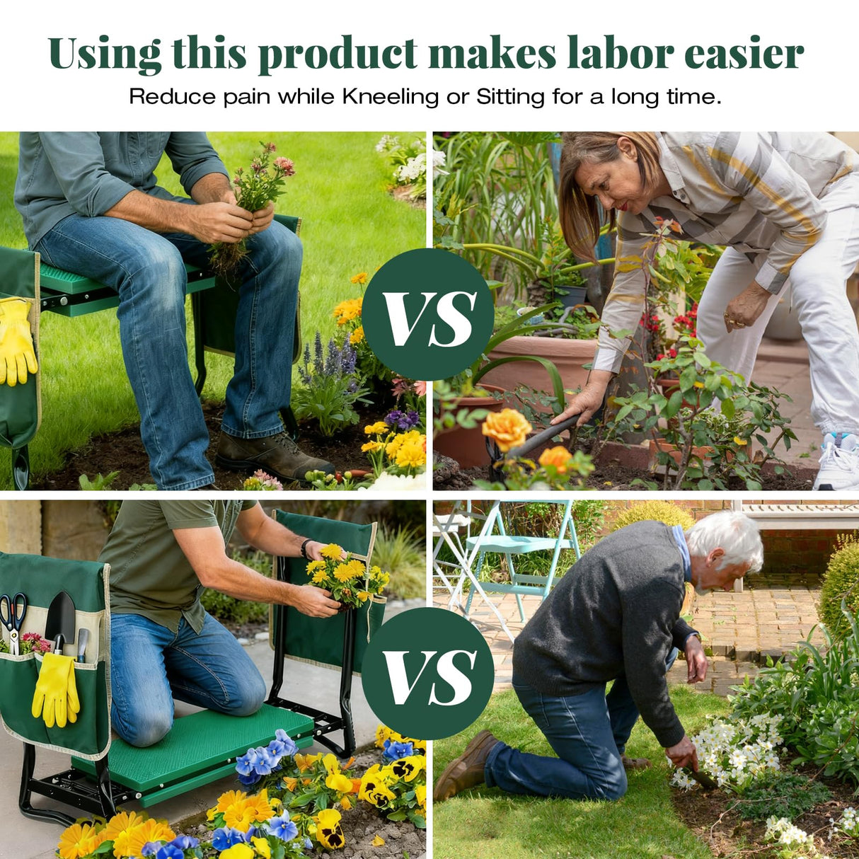 RAIN SPIRIT Garden Kneeler and Seat with Thicken & Widen Soft Kneeling Pad,Heavy Duty Gardening Bench Kneeler and seat Foldable Gardening Stool with 2 Tool Pouches,Gifts for Women, Seniors, Mom & Dad