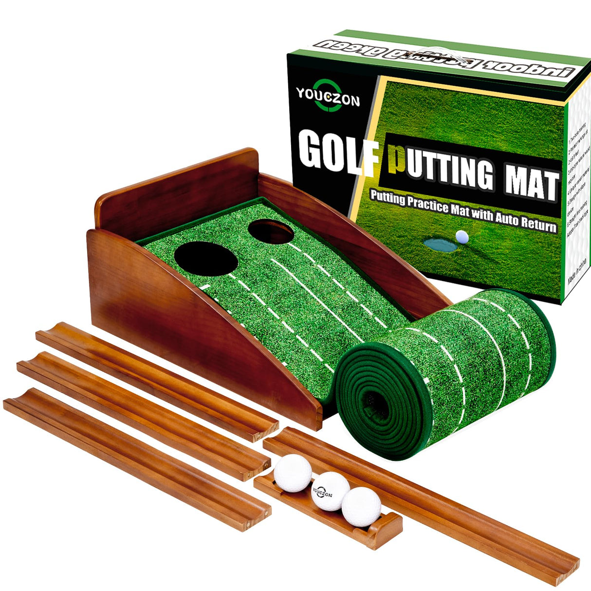 YOUCZON Putting Green Indoor/Outdoor Golf Putting Mat with Auto Ball Return – Premium Crystal Velvet Surface, Durable Practice Putting Green, Perfect Training Aid & Gift for Golf Lovers Christmas
