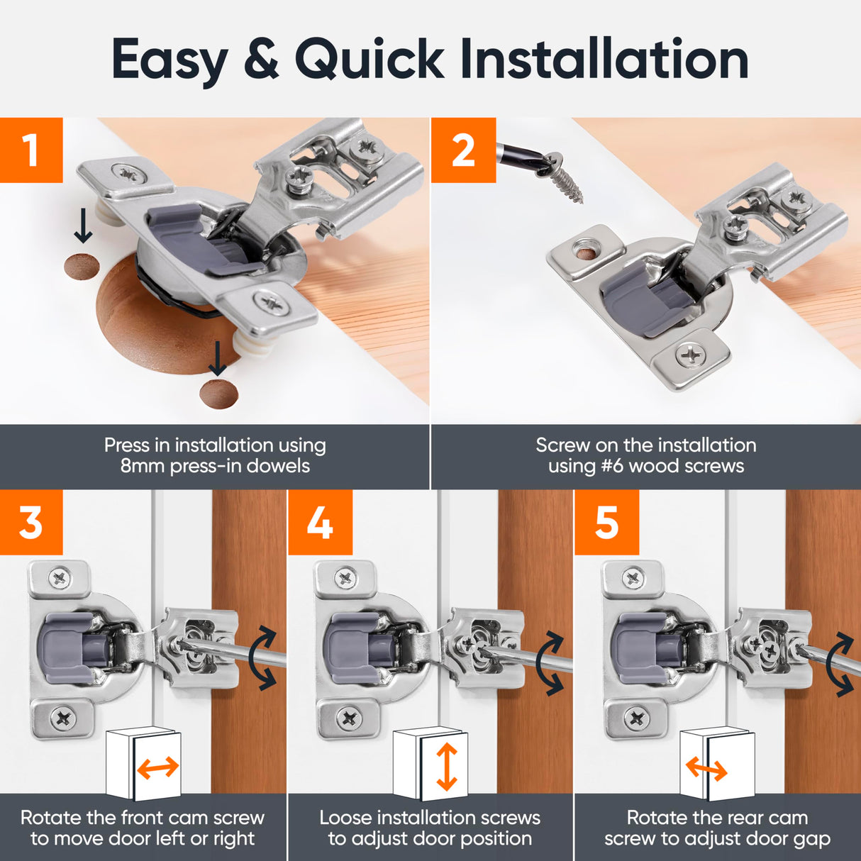 Decobasics 60 Pack Soft Close Cabinet Hinges – 7/16" Overlay for Kitchen Cabinet Doors, Face Frame Concealed Hidden Hinges – Stainless Steel, Self-Closing with 3-Way Adjustment & Slow Close Damper