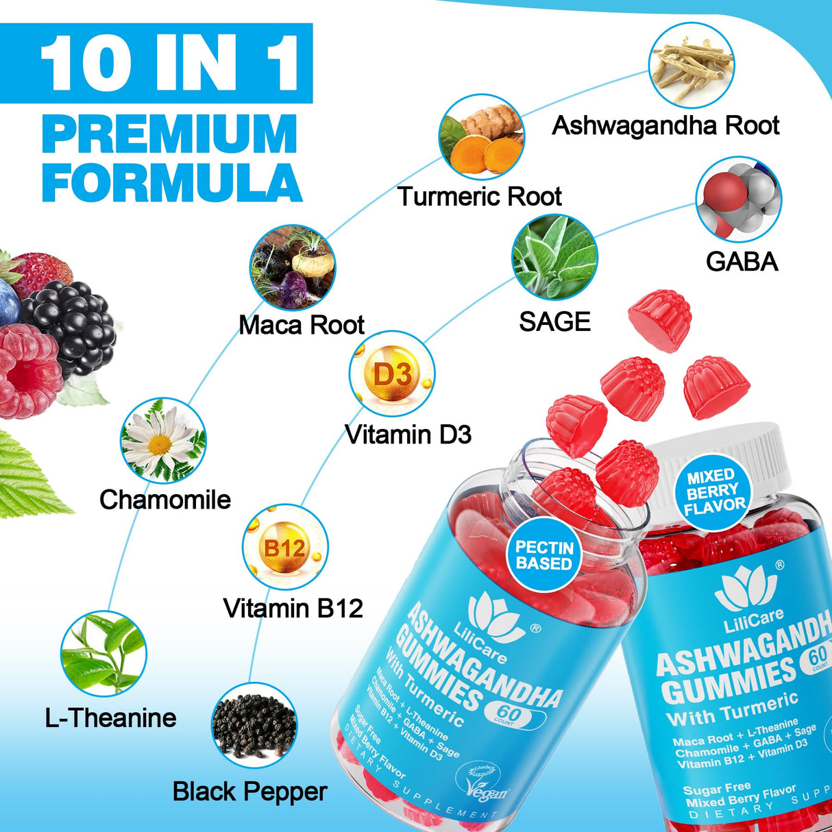 EnvyDeal Ashwagandha Gummies, 2000mg Organic Ashwa Root Extract Supplement for Women & Men - 60 Count - Ashwagandha Blend Gummies Combination Supplements