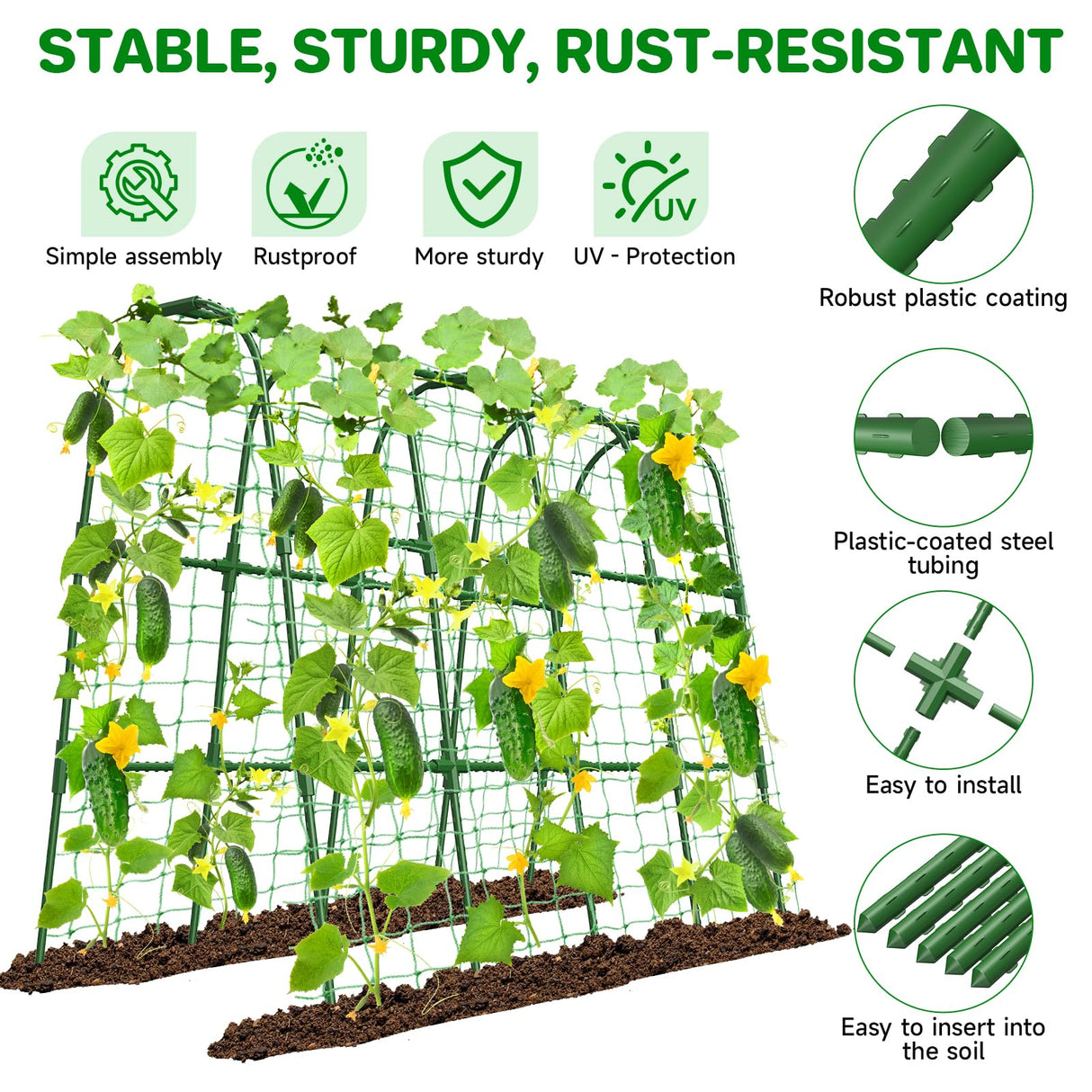 Cucumber Trellis for Raised Bed, U-Shape Garden Trellis for Climbing Plants Outdoor, Metal Arch Trellis for Vegetables, Plant Support for Tomato, Pea, Zucchini(63" L×30" W×47.2" H-Large)