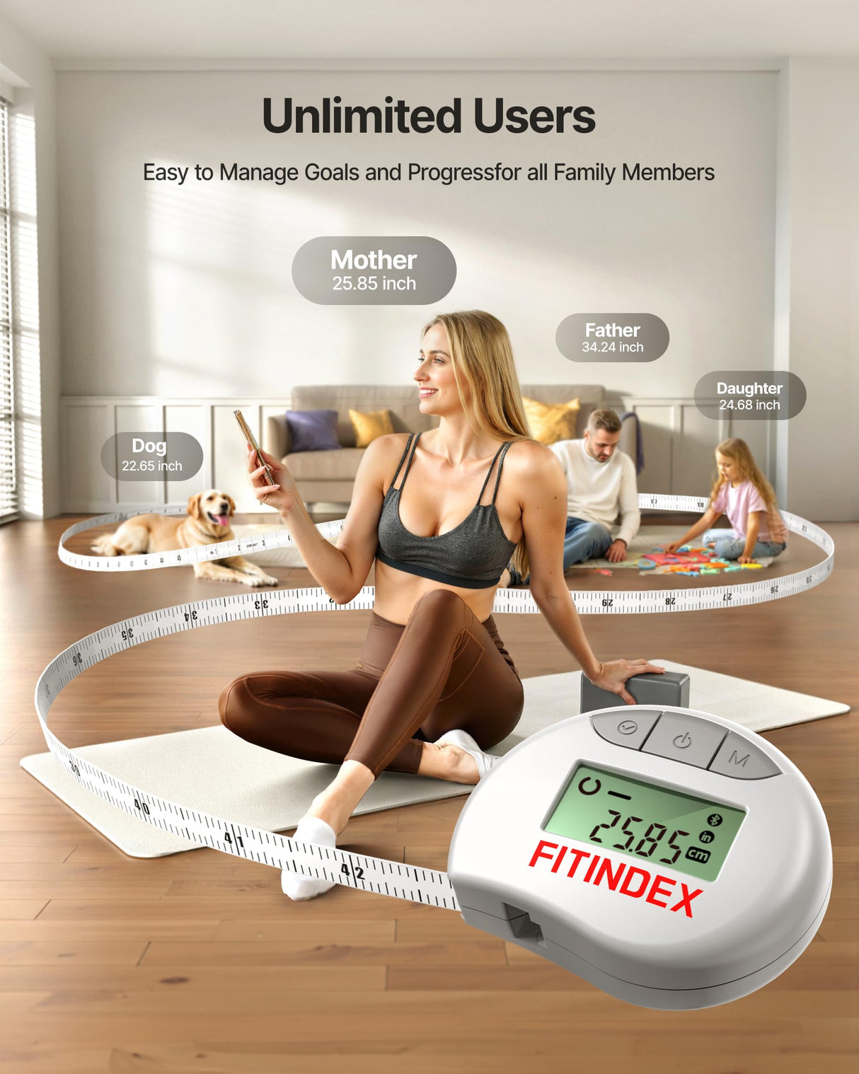 FITINDEX Body Measuring Tape, Accurate Bluetooth Measuring Tape for Body Measurements, Smart Body Tape Measure Retractable with 12 Body Parts Measure for Weight Loss Fitness Muscle Gain, Sync with APP