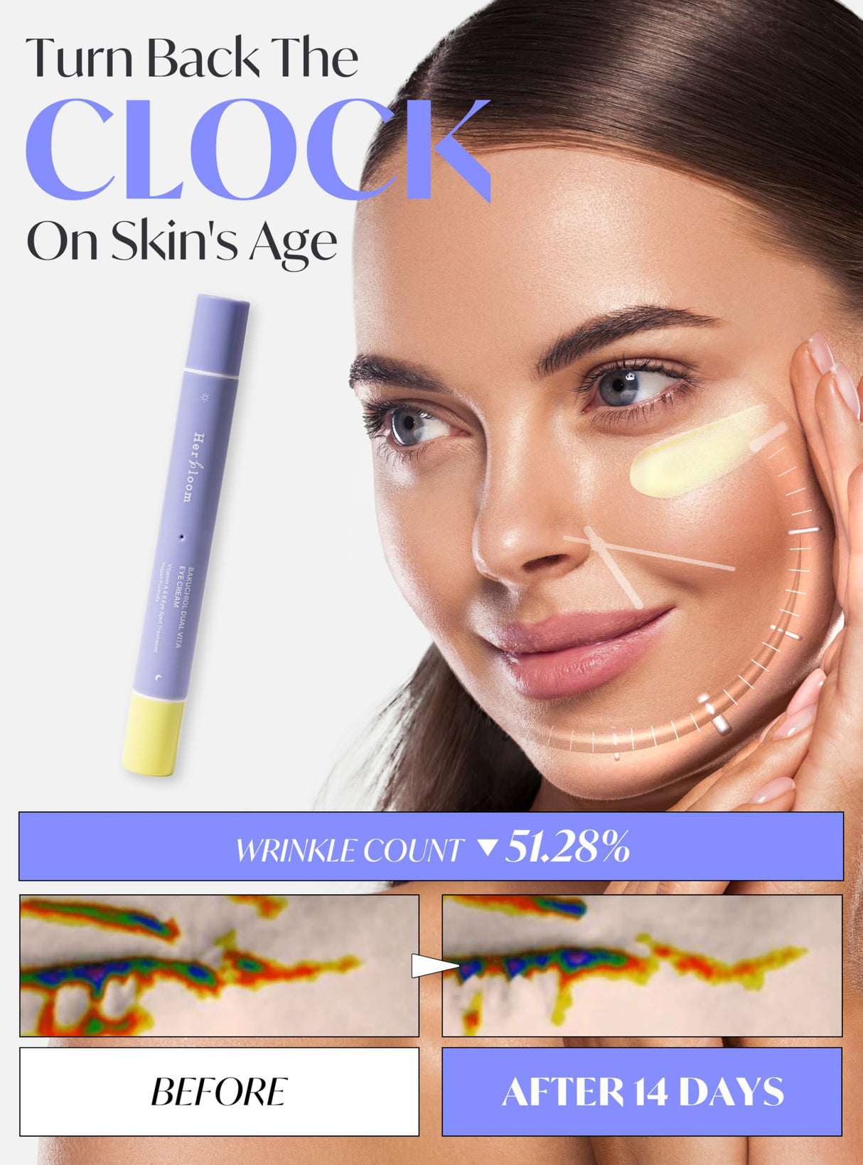 HERBLOOM Retinal Night Care Eye Cream | Bakuchiol Dual Vita with Tinted Day Concealer | Korean EyeCream for Dark Circles Fine Lines 0.54 Fl Oz