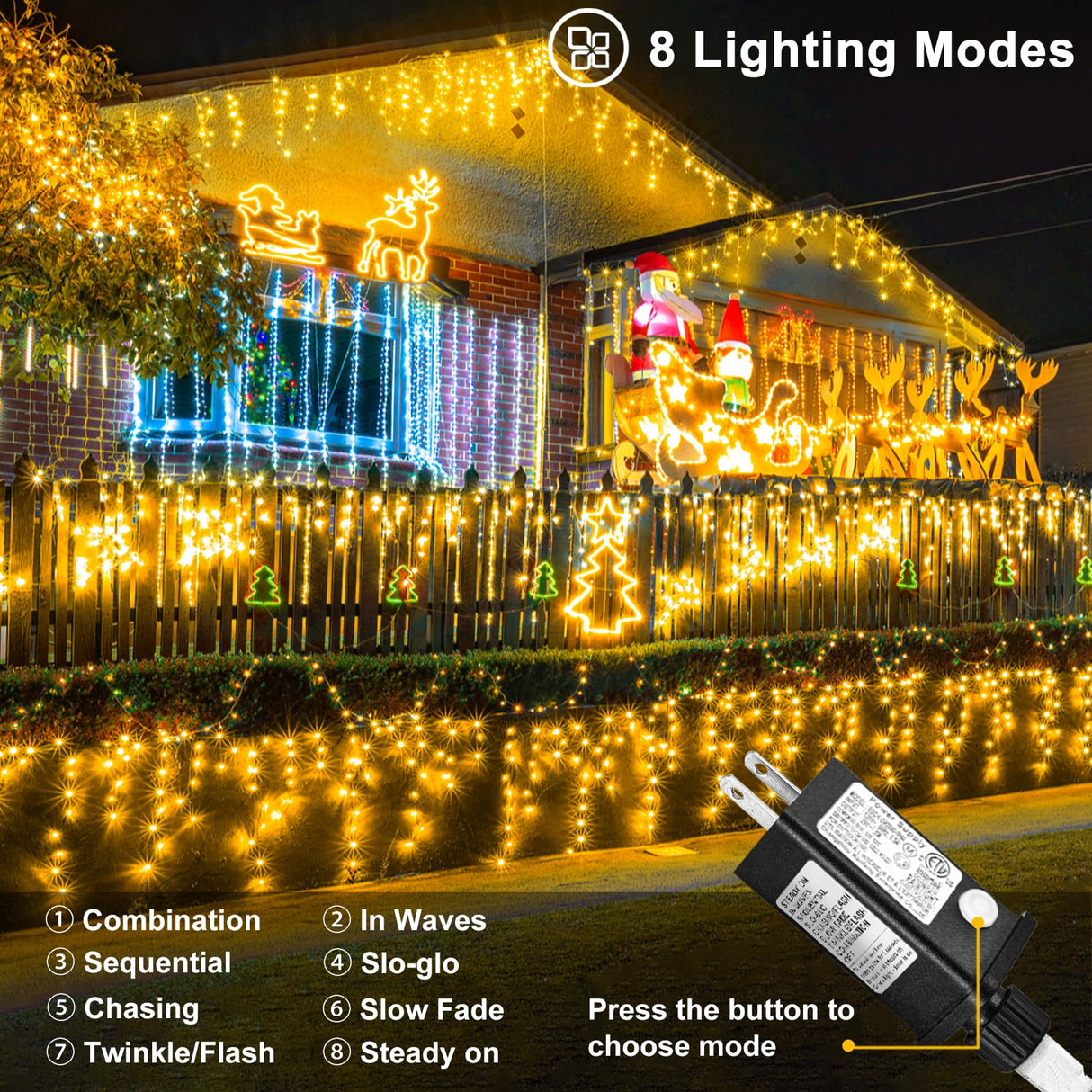 Nielfoi Warm White Christmas Lights Outdoor, 66ft 640 LED Icicle Lights for Outside House with Connectable Clear Wire 8 Modes Timer, Plug in Waterproof for Eaves Yard Party Indoor Holiday Decoration