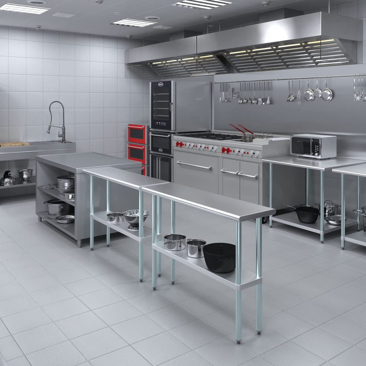 AmGood 14 in. x 48 in. Stainless Steel Work Table | Metal Kitchen Food Prep Table | NSF