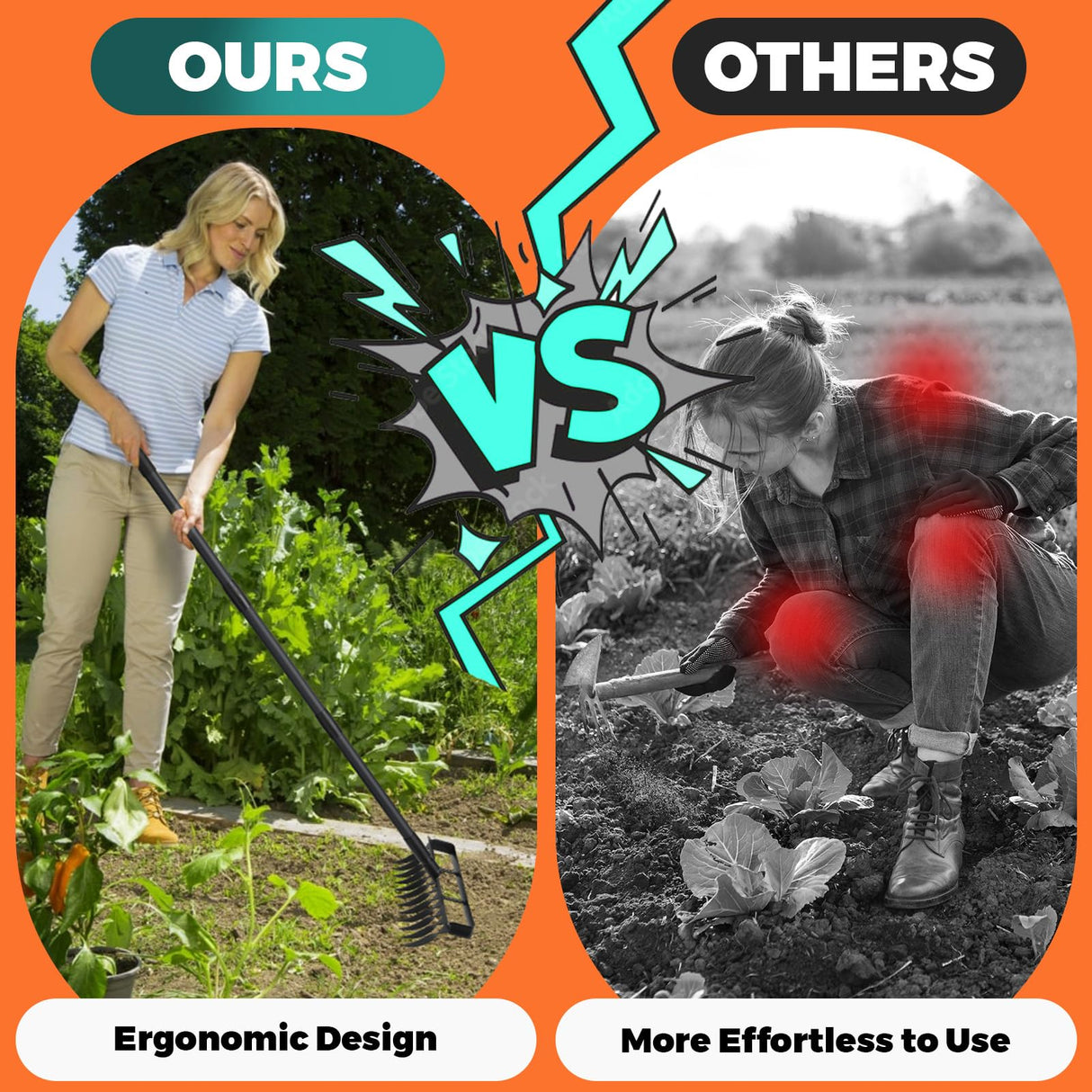 Stirrup Hoe with 76.8" Adjustable Long Handle Weed Puller Heavy Duty Garden Hoe with 12 Tines Rake 2-in-1 Gardening Tool for Loosening Soil, Gathering Leaves, Weeding