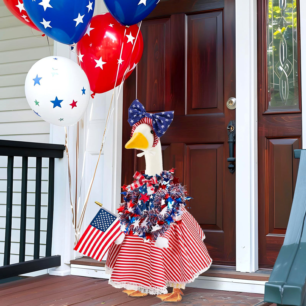 AnyDesign Patriotic 4th of July Porch Goose Outfit, Red Blue American Flag
