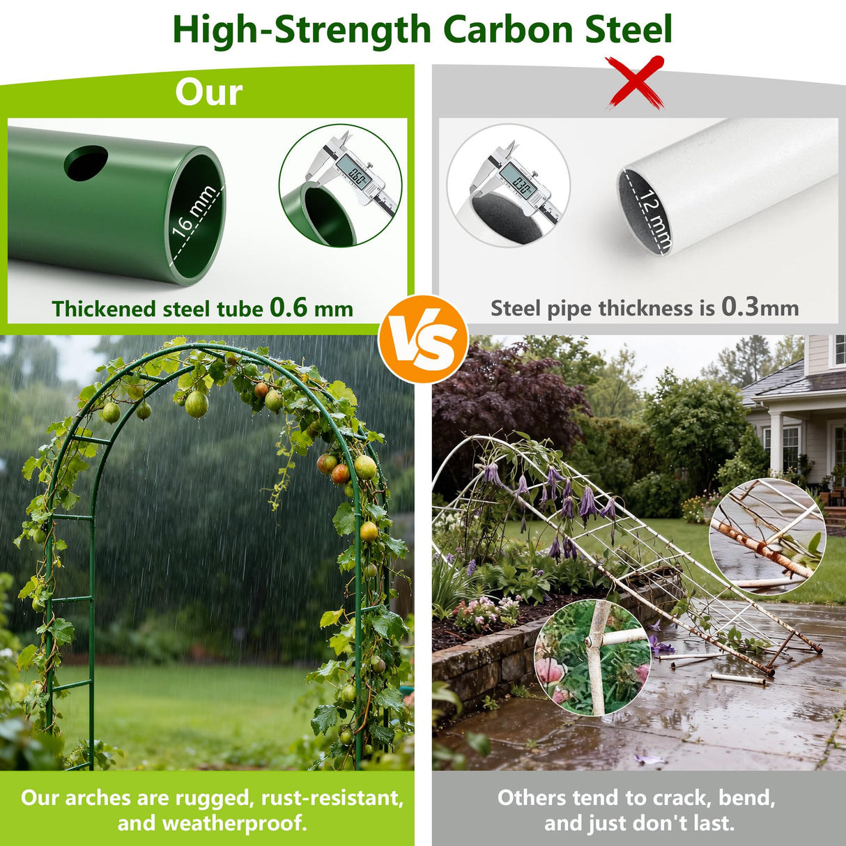 Fecita Thickened Rustproof Garden Arch Metal Trellis for Climbing Plants Outdoor, Wedding Arch Garden Arbor Frame Archway 4.9 x8.1 or 7.9 x6.7Ft Flower Arches for Bridal Party Decoration (Green)
