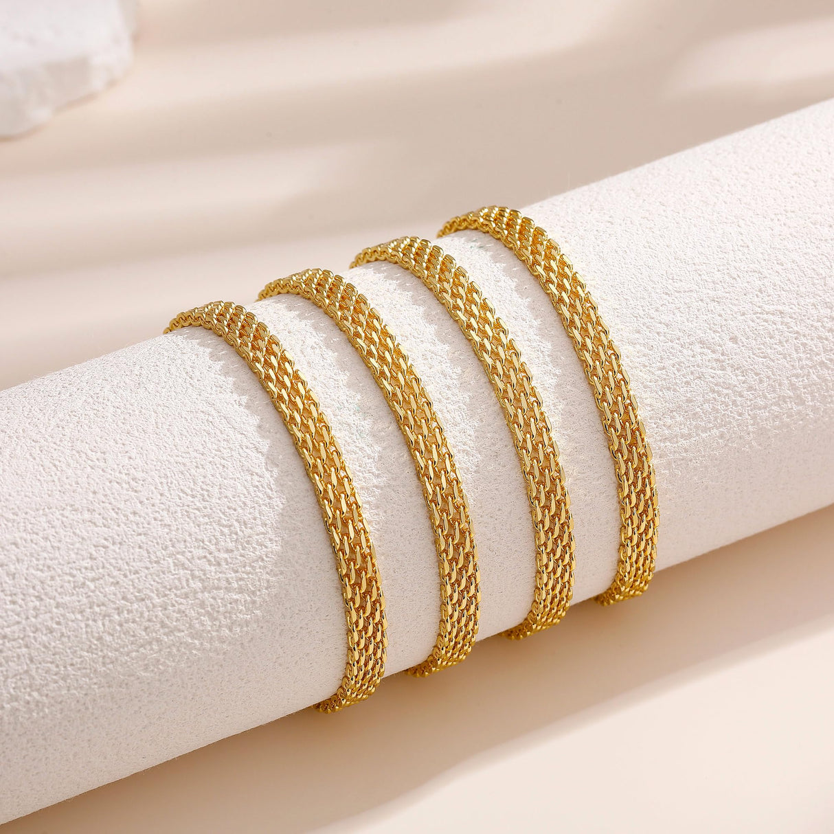 Goldegg Gold Bracelets for Women, 18K Gold Plated 925 Sterling Silver Mesh Bracelets Diamond Cut Gold Bracelets Jewelry Gifts(6.5 Inches)