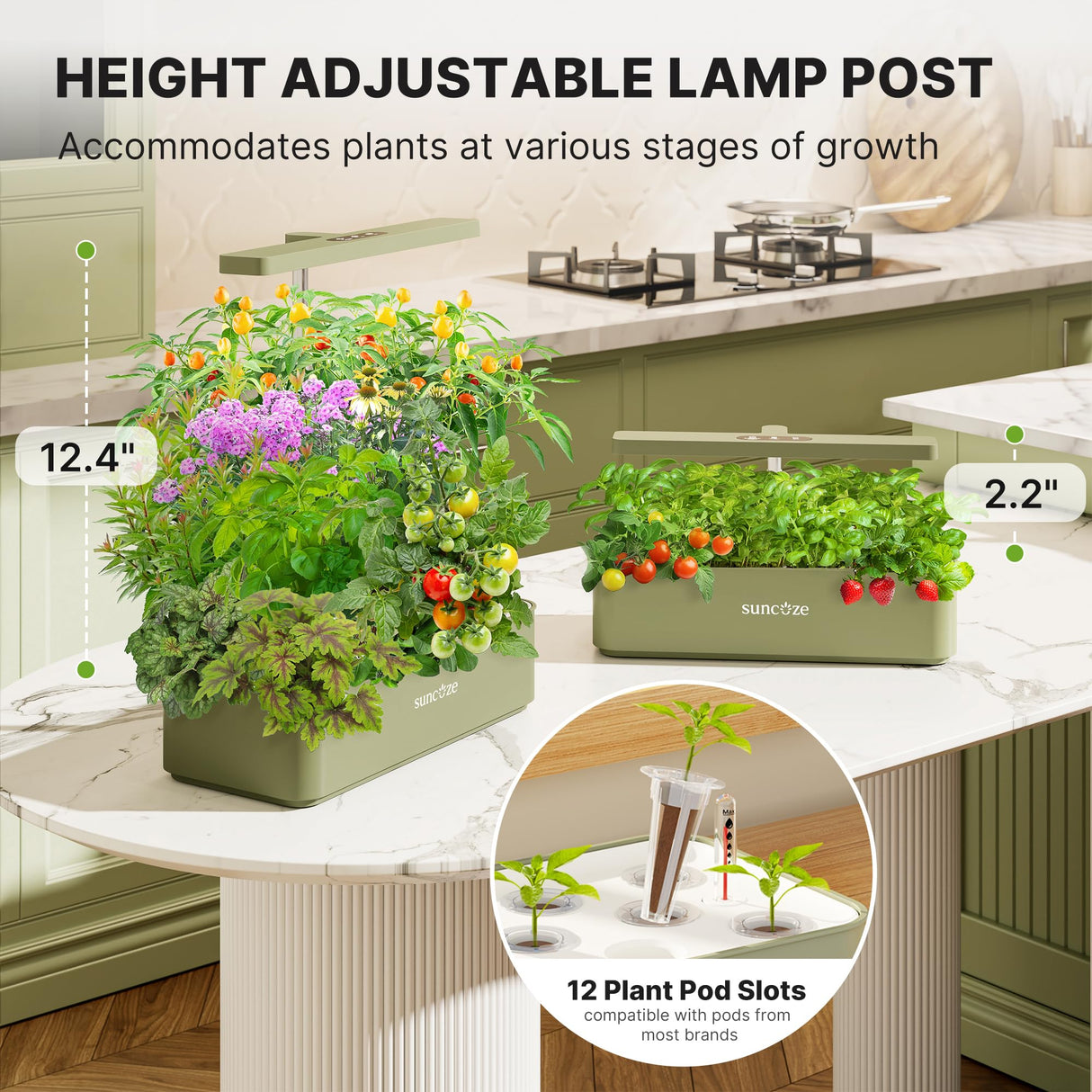 SUNCOZE Hydroponics Growing System, Compact 12 Pods Indoor Garden, Green