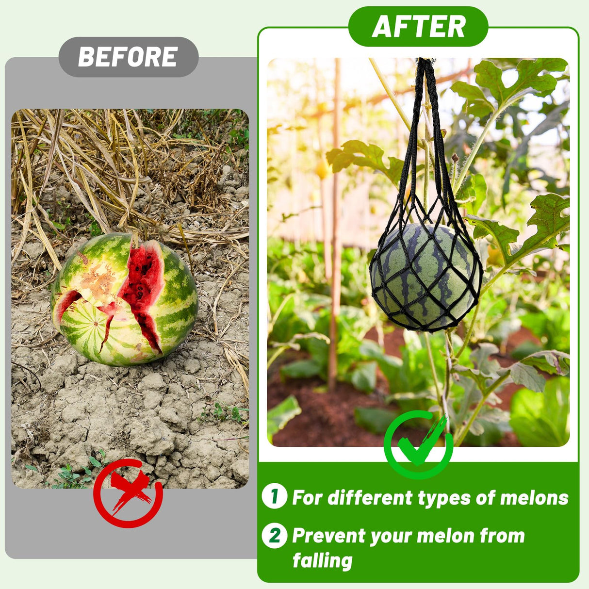 12 Pack Melon Hammock Watermelon Nets with S Hanging Hooks, Melon Cradle for Garden to Prevent Falling, Heavy Duty Watermelon Mesh Bag for Growing Cantaloupe Pumpkin in Vertical Garden (Black)