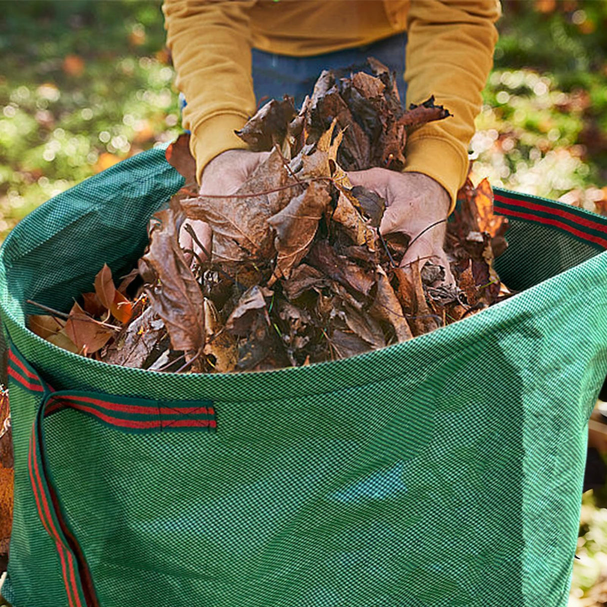 72 Gallon Reusable Yard Waste Bags 2 Pack Leaf Bag Holder, Dustpan-Type Leaf Lawn Bag, Leaf Bag with Gardening Gloves, Clollapsible Leaves Collector Garden Bag for Debris, Grass, Branches, Trash