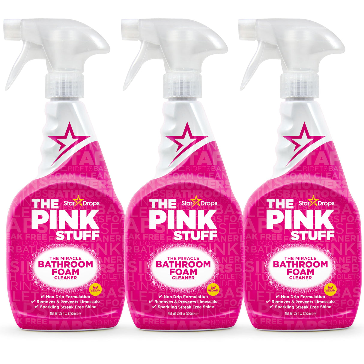 Stardrops - The Pink Stuff - The Miracle Bathroom Foam Cleaner 750ml 3-Pack Bundle (3 Bathroom Foam Spray)