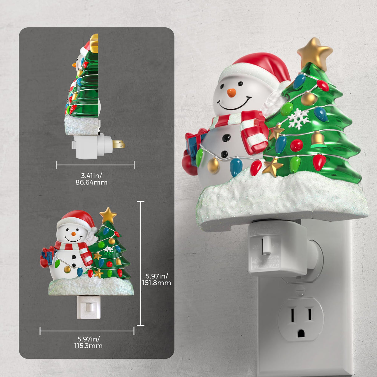 L LOHAS LED Christmas Night Lights Plug into Wall, 5000K Daylight, 360° Rotatable Christmas Tree & Snowman Nightlight, Night Light for Kids, Ideal for Christmas Home Decor, 1 Pack