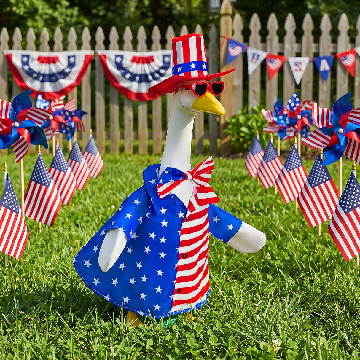 ComfyKit 1 Set 4th of July Porch Goose Outfit, Patriotic 250th Anniversary Clothes for 23 Inch Plastic or Cement Goose, Patio Yard Garden Decor