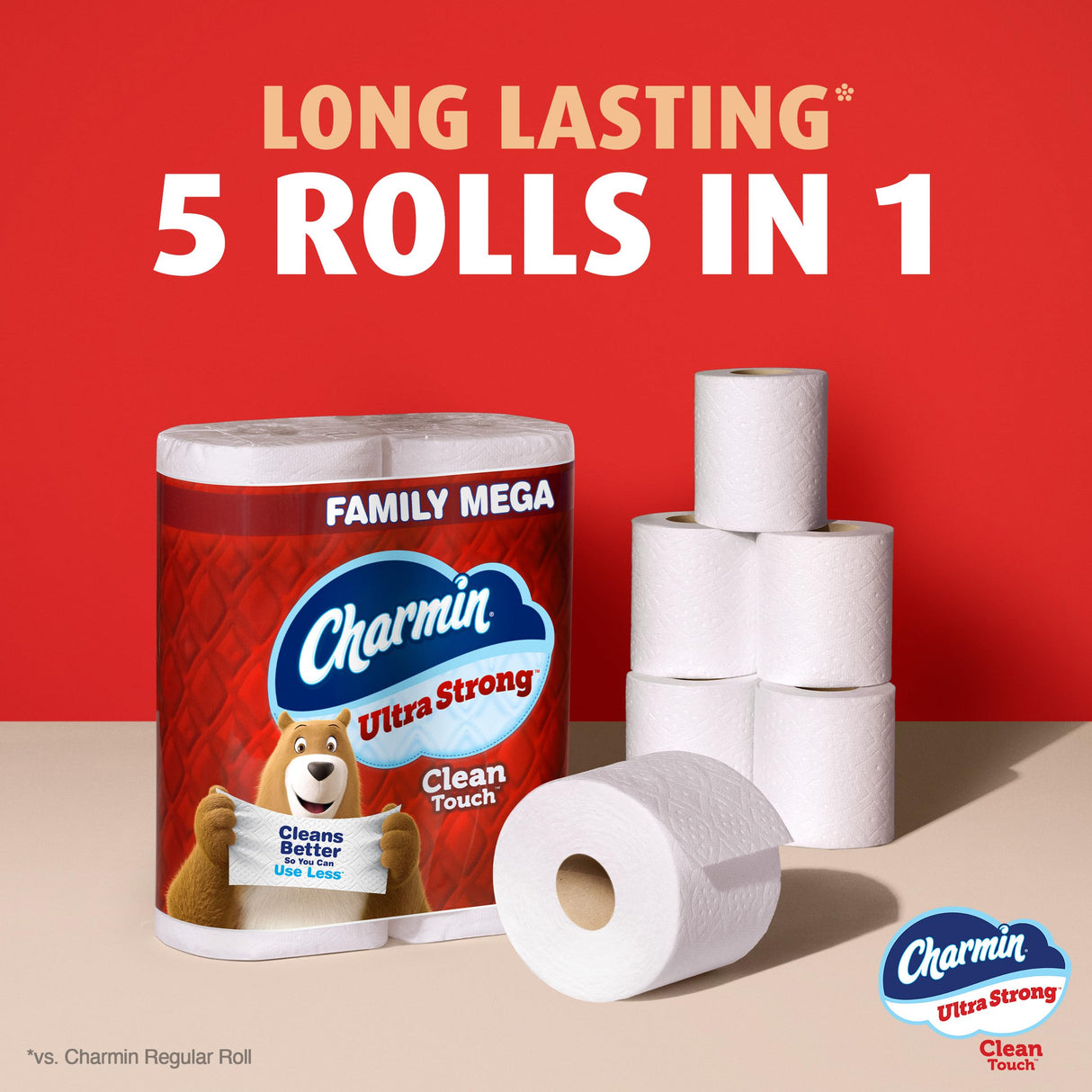 Charmin Ultra Strong Clean Touch Toilet Paper, 30 Family Mega Rolls = 150 Regular Rolls