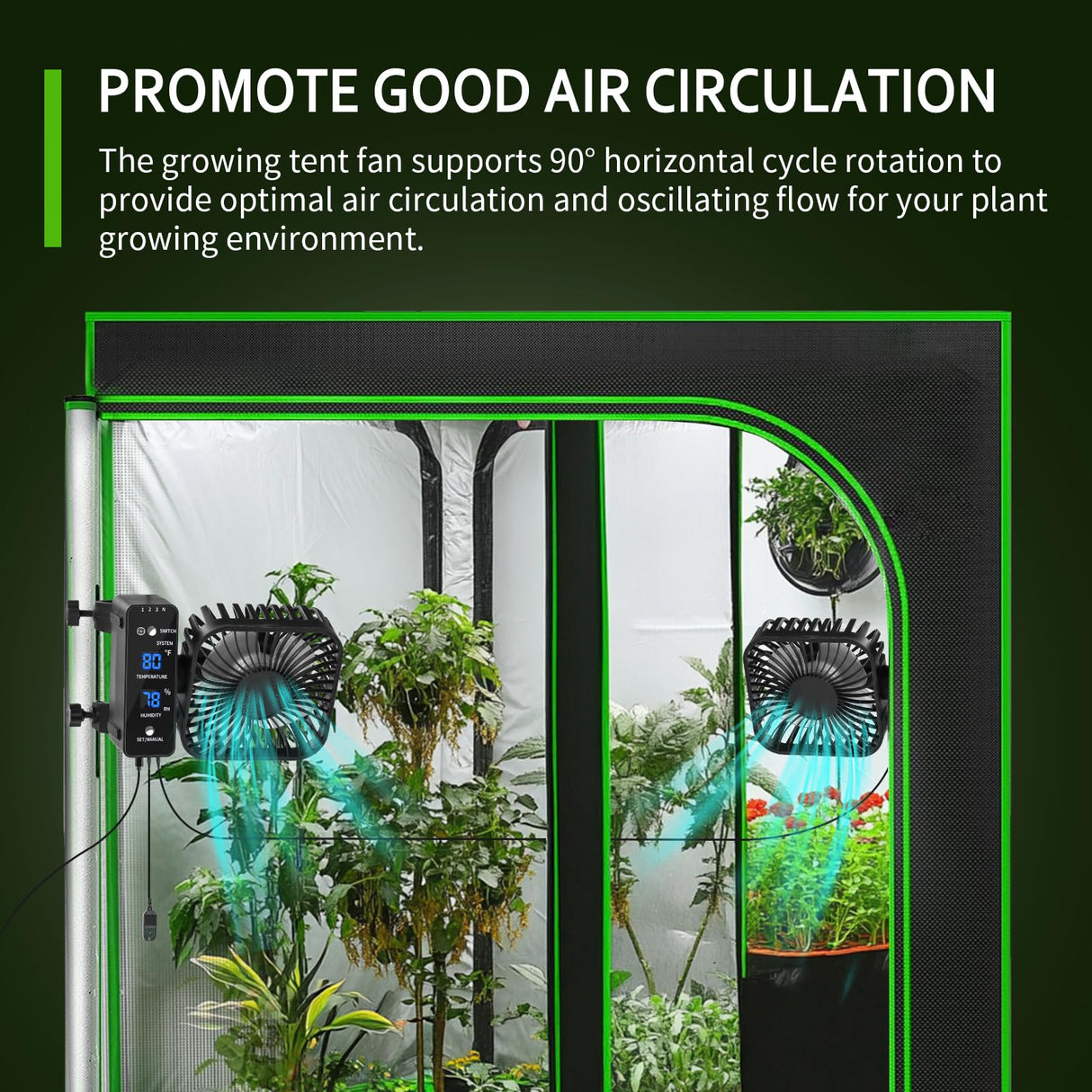 DAOTAILI 2-Pack 4” Grow Tent Fan With Temperature And Humidity Meter,Automatic Humidity Control,Oscillating Fan For Hydroponic Ventilation Circulation With Clips,Adjustable Speed Quiet Greenhouse
