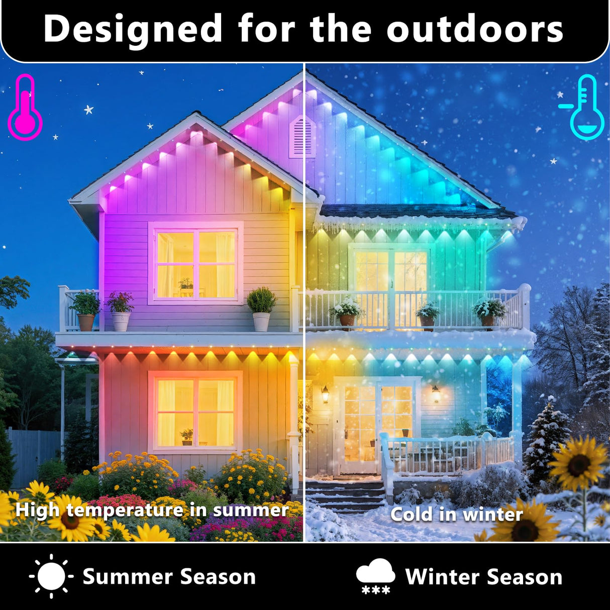 CETELUMA 300FT Permanent Outdoor RGB Lights, IP67 Waterproof Smart Eave Lighting, with App/Remote Control Eaves Light, DIY LED Scenes Modes for House Roof Decor,Christmas,Party,All Holiday and Daily