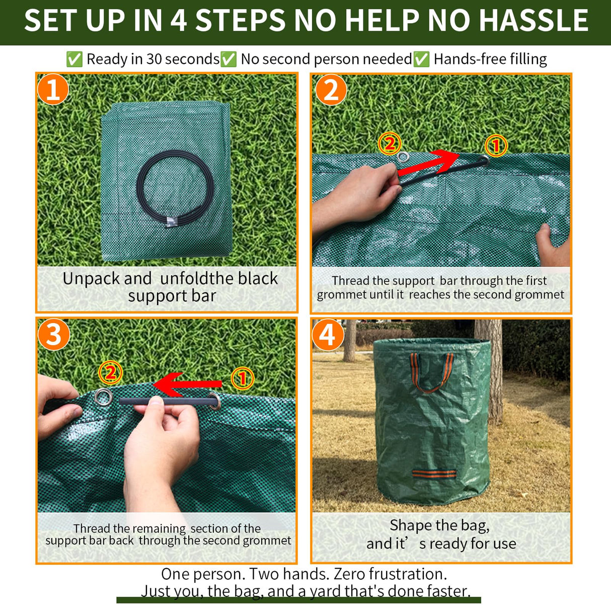 3 Pack 72-Gallon Yard Waste Bags with Gardening Gloves, Heavy Duty Reusable Lawn Leaf Bags with Reinforced Handles, Collapsible Garden Bags for Leaves, Debris and Outdoor Clean Up