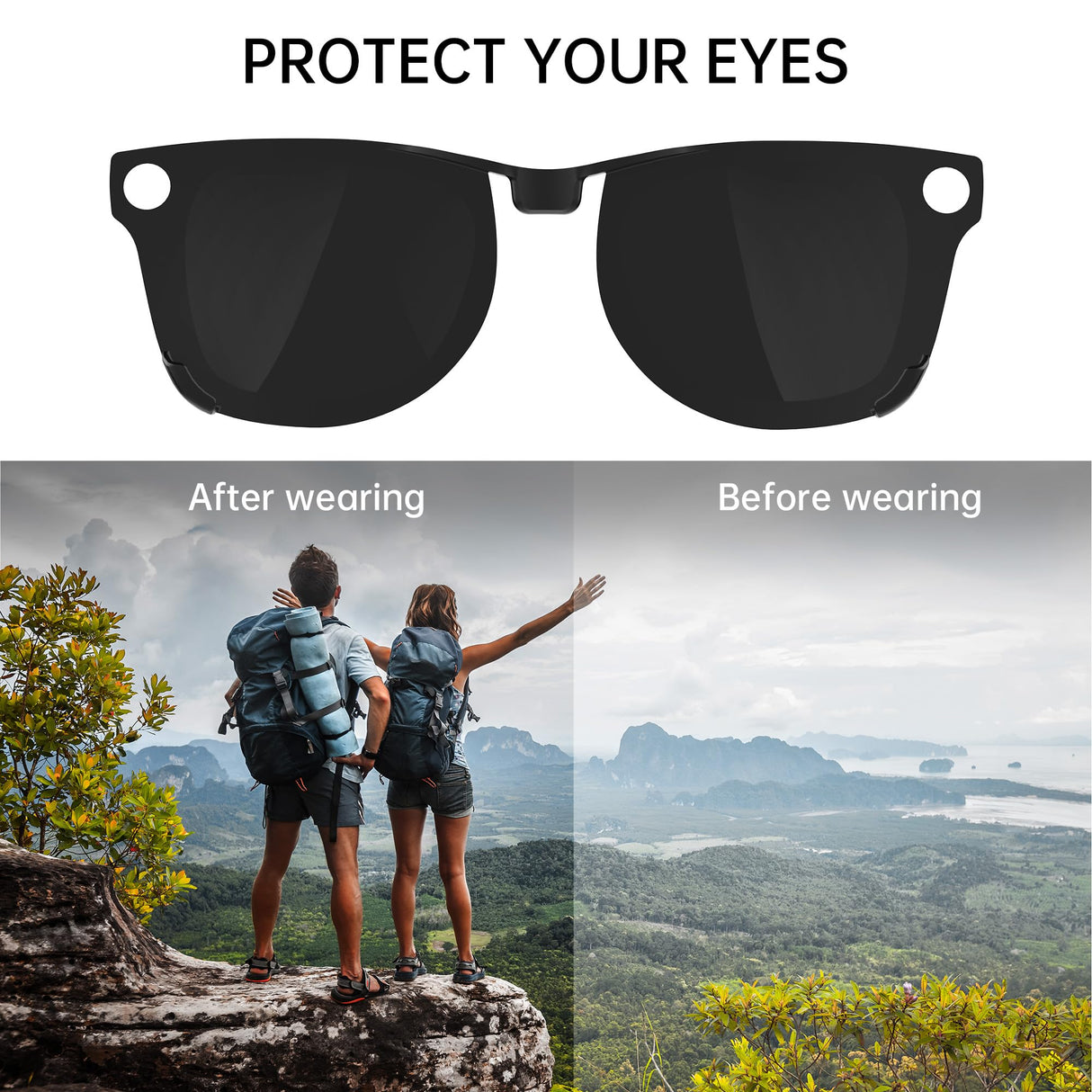 HIBLOKS Polarized Clip-ons for Ray-Ban Meta Wayfarer (RW4008 & RW4012 Large 53-22), Discoloration Clips Compatible with Ray-Ban Meta Wayfarer Gen 2 Protect Your Eyes, Cool and Fashion (Large, Black)