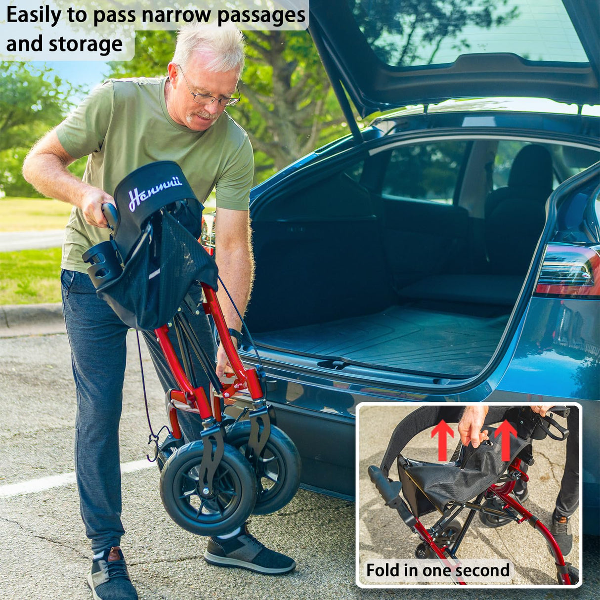 Rollator Walker for Seniors, Lightweight Foldable All Terrain Rolling Walker with seat, Aluminum Walkers with 10 inch Rubber Wheels, Handles and Backrest for Seniors and Adult