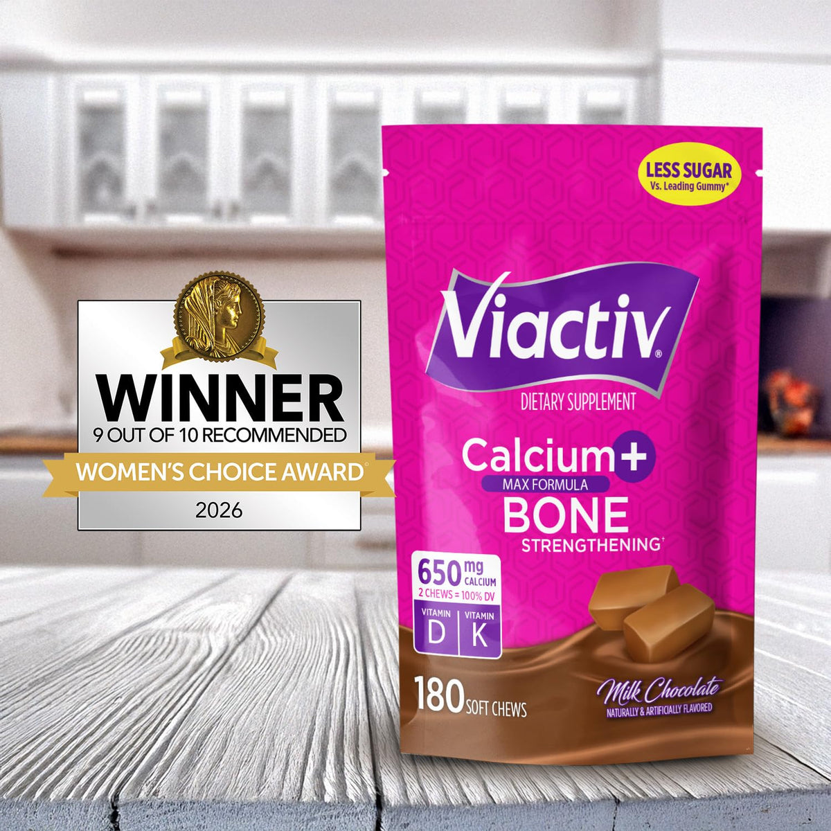 Viactiv Calcium + Vitamin D Supplement Soft, 180 Count, Milk Chocolate