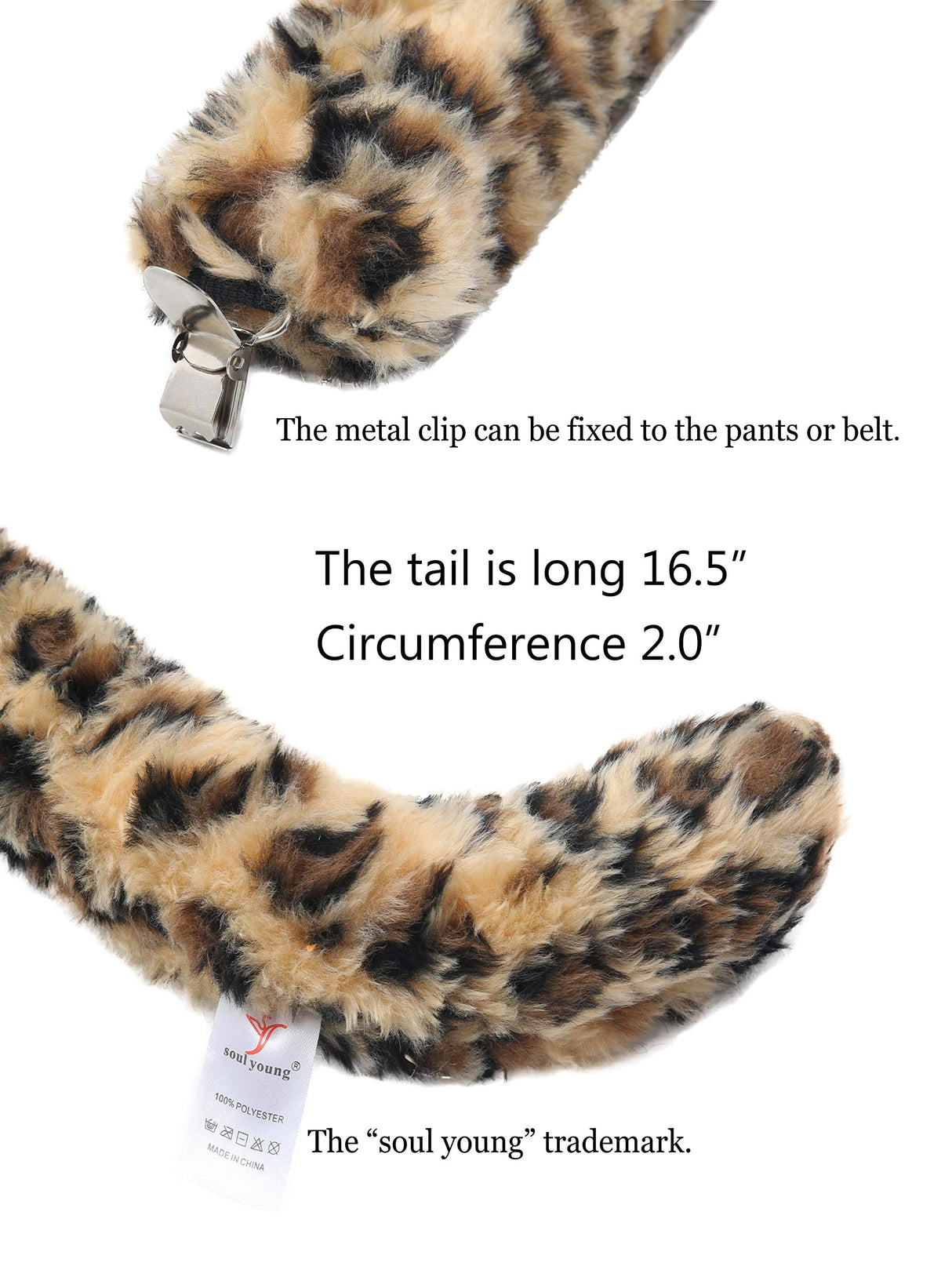 Soul Young Wolf Reindeer Lion Faux Fur Ears and Tail Halloween Costume Party Cosplay Christmas Animal Accessory Set (4pcs Leopard)