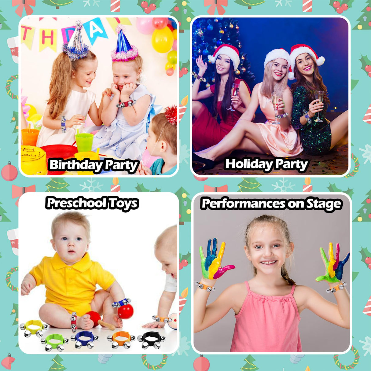 ailixinda 24 Pcs Wrist Band Jingle Bells,12 Colors Band Wrist Bells Ankle Bells,Adjustable Musical Hand Bells Jingle Bell Bracelets for Kids,Rhythm Instrument Percussion Christmas Party Favors