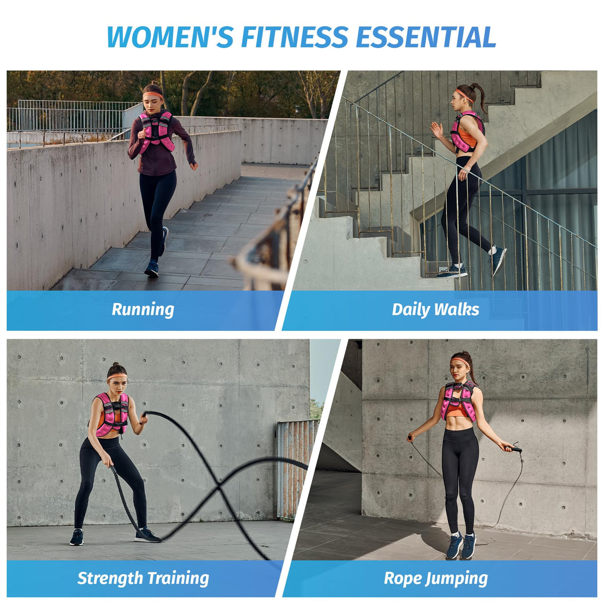 ZELUS Weighted Vest, 6lb/8lb/12lb/16lb/20lb/25lb/30lb Weight Vest with Reflective Stripe for Workout, Strength Training, Running, Fitness, Muscle Building, Weight Loss, Weightlifting, Pink(20 lb)