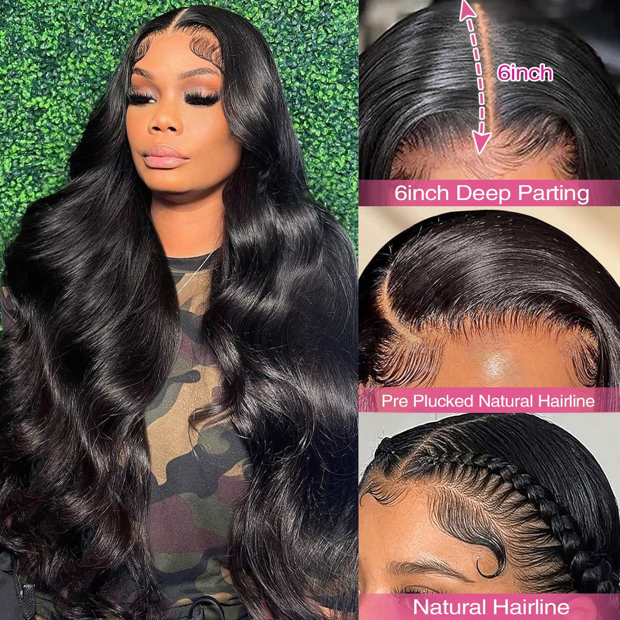 13x6 Lace Front Wigs Human Hair Pre Plucked 200% Density Body Wave HD Lace Front Wigs Human Hair Transparent Frontal Glueless Wigs Virgin Human Hair with Baby Hair for Women Natural Black 30 Inch