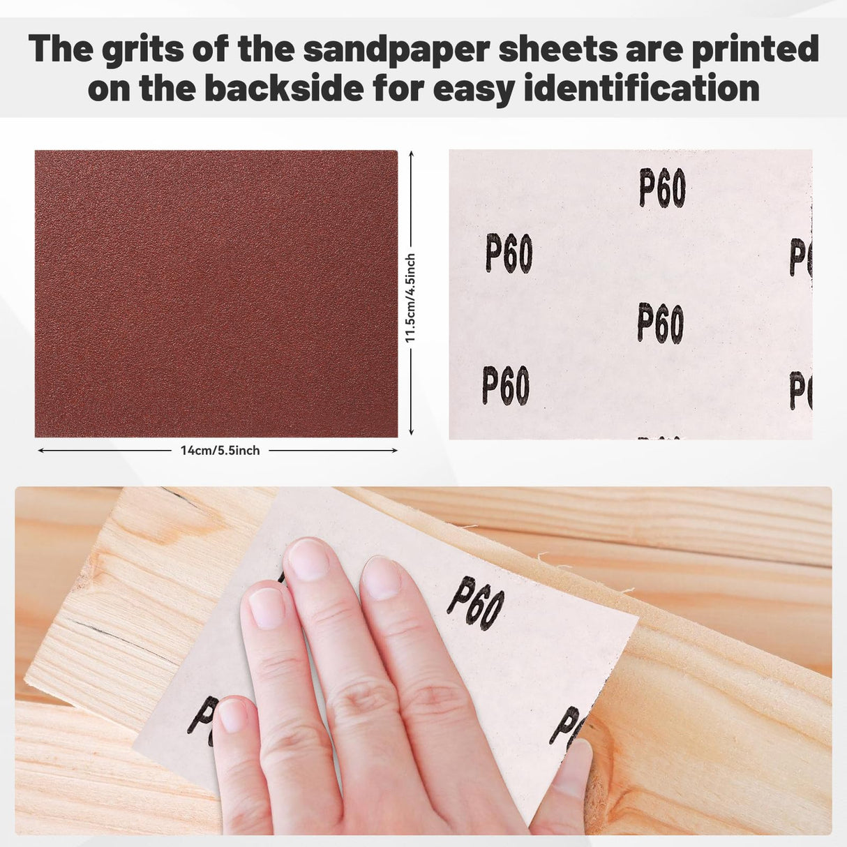 BAOSTC 1/4 Sandpaper Sheet,4-1/2"*5-1/2" Assorted 60-80-120,50PACK
