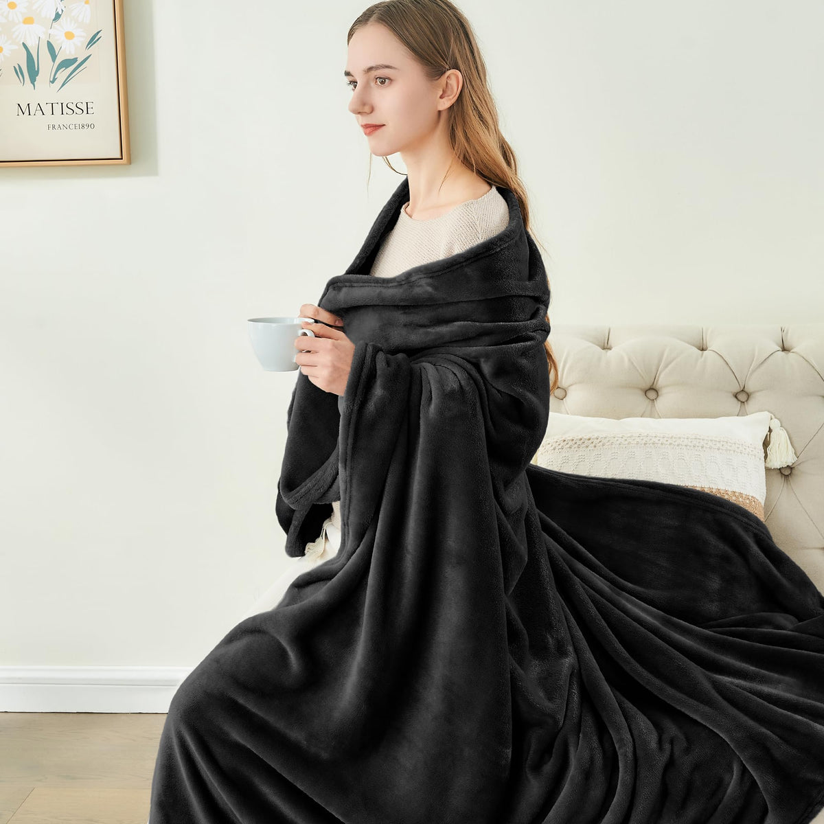 BEDELITE Fleece Blanket Soft Plush King Size Bed Blanket Black 108"x90"