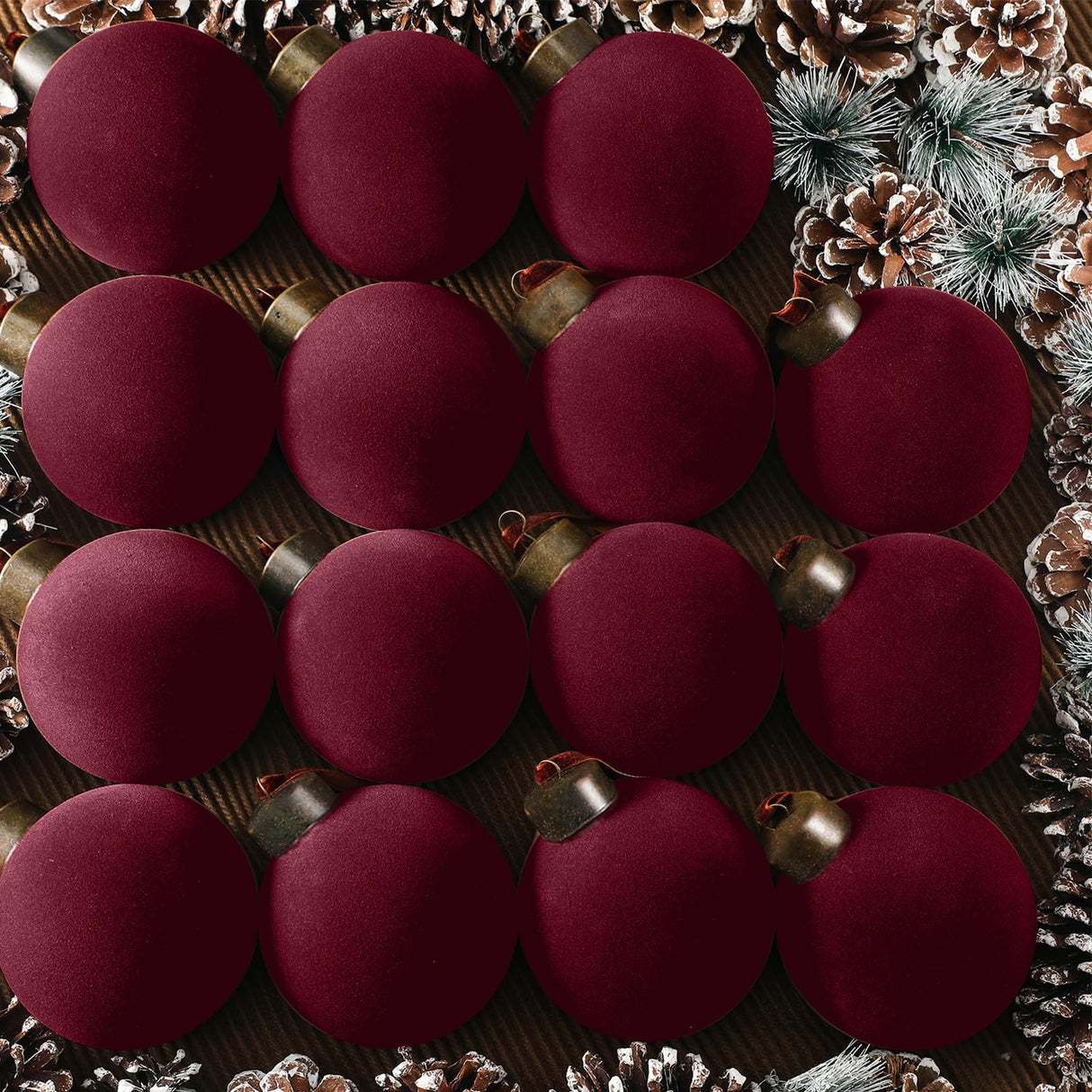 Liliful 15 Pcs Velvet Christmas Balls Bulk Flocked Christmas Tree Ball Ornaments Plastic Xmas Decorative Hanging Ornaments (Burgundy)