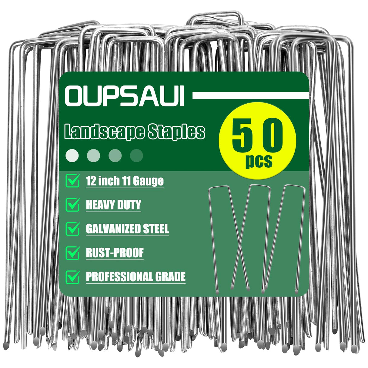 12 Inch Galvanized Landscape Staples Stakes, 25/50/100/200pcs Garden Metal Stakes for Weed Barrier Fabric, Fence Stakes, Tent Stakes, Christmas Decorations (50pcs)