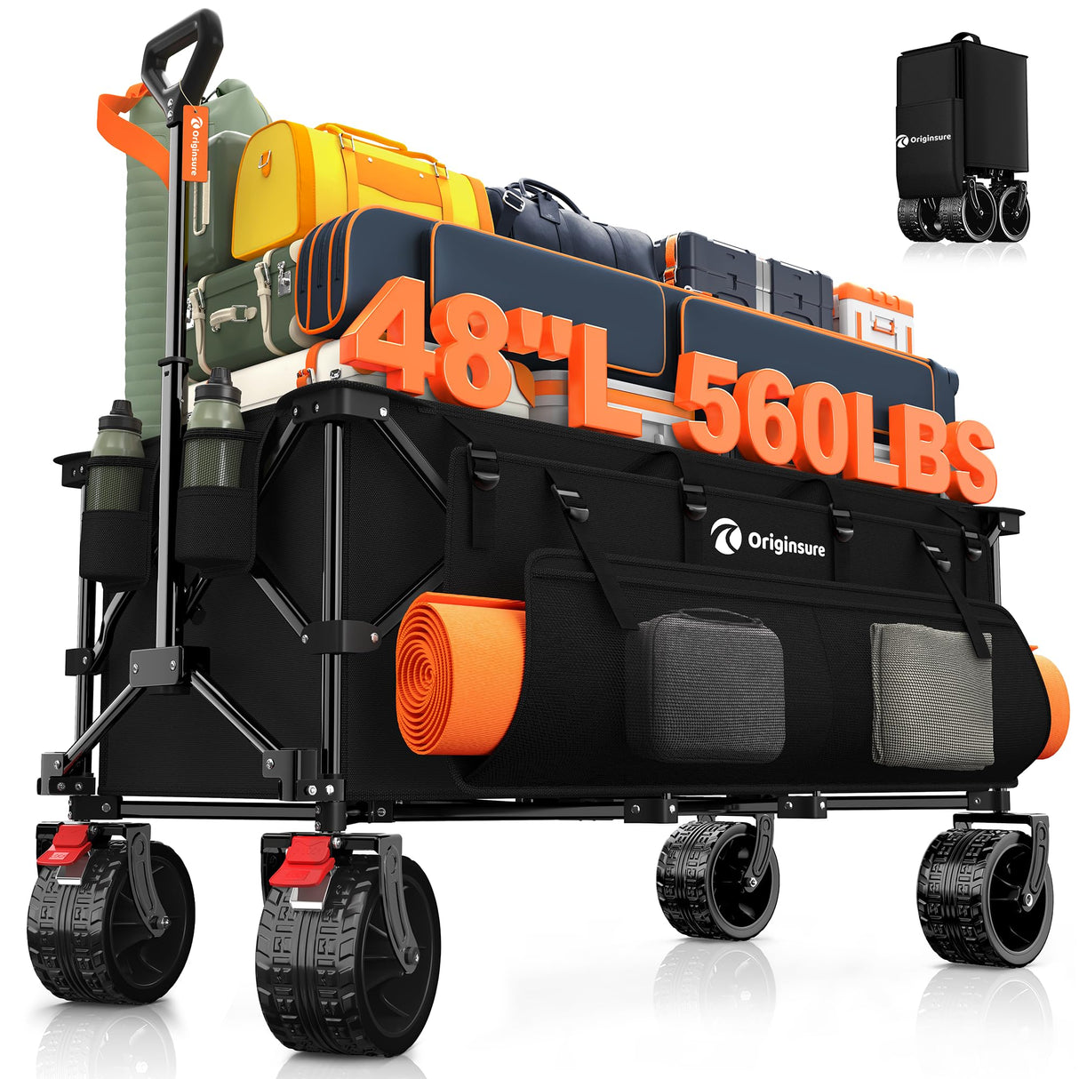 Originsure 300L Beach Wagons Carts Foldable with Big Wheels, 560lbs, Black