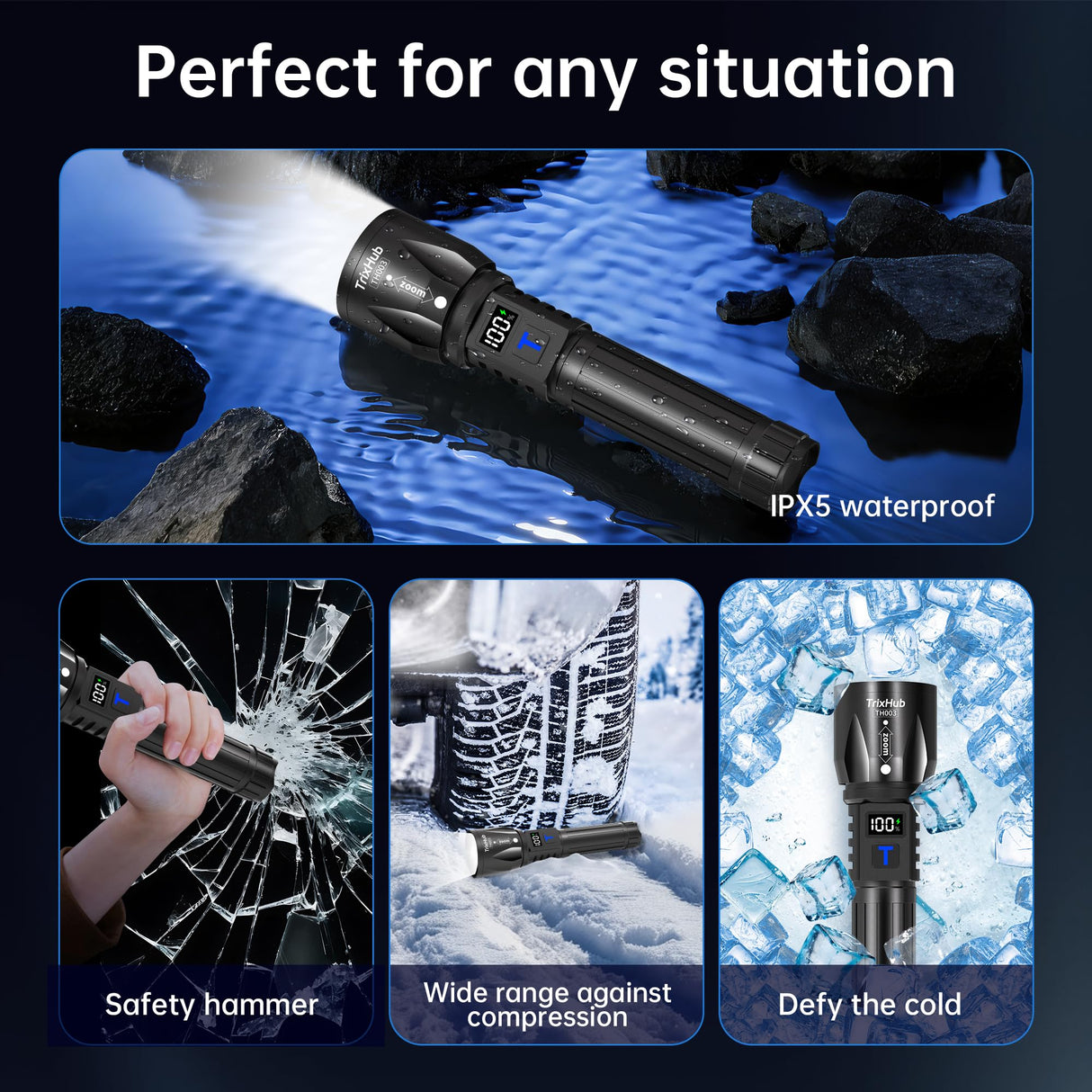 TrixHub Rechargeable Flashlights 99000High Lumens 2Pack, 5Mode Flash Light with LCD Digital Display, Super Bright Adjustable Tactical Flashlight, High Powered LED Handheld Flashlight for Home