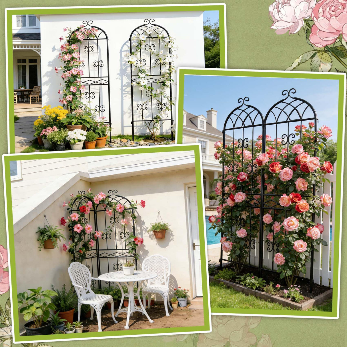HIHADUUM 2 Pack 70.8" H x 19.7" W Arched Metal Garden Trellis for Climbing Plants Outdoor - Tall Rust-Resistant Decorative Climbing Rose Trellis Perfect for Roses, Vines, Vegetables, Flowers, Black