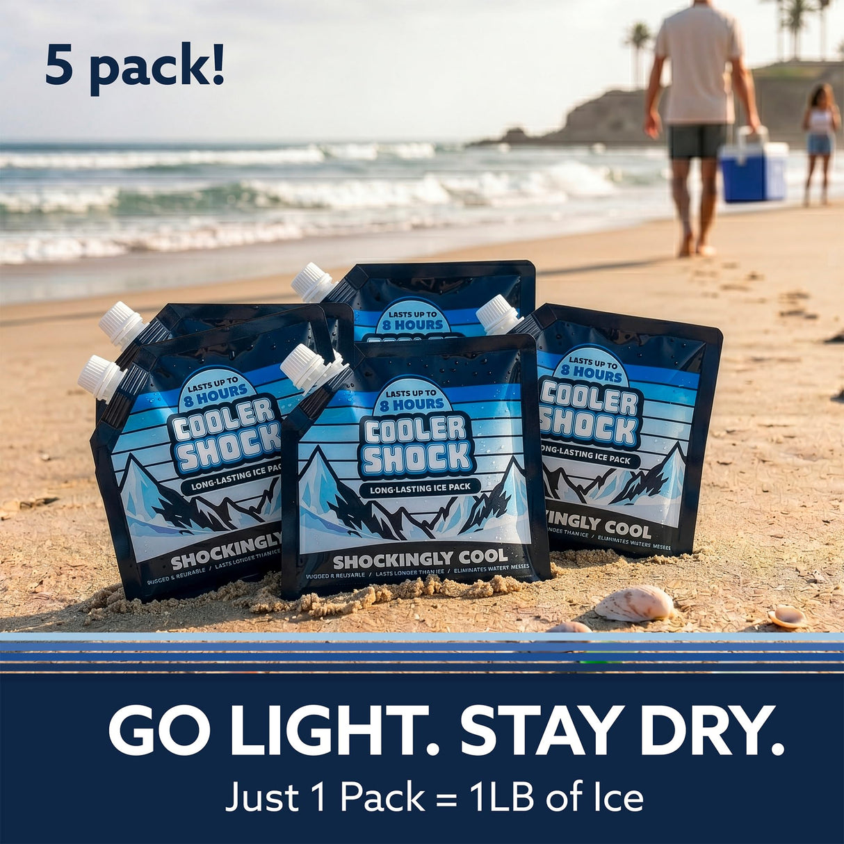 Cooler Shock Reusable Ice Packs for Coolers - 5 Ice Packs for Lunch Bags - Long-Lasting Cold Freezer Packs for Lunch Boxes - Cooler Accessories for School, Beach & Fishing - Camping Gifts