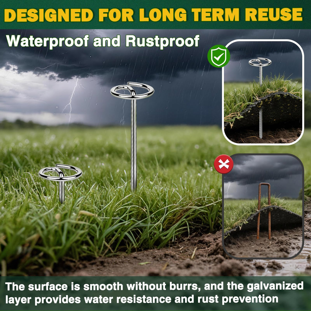 GESTONE 150 PCS Landscape Fabric Staples Stakes, 6 inch Weed Barrier Pins
