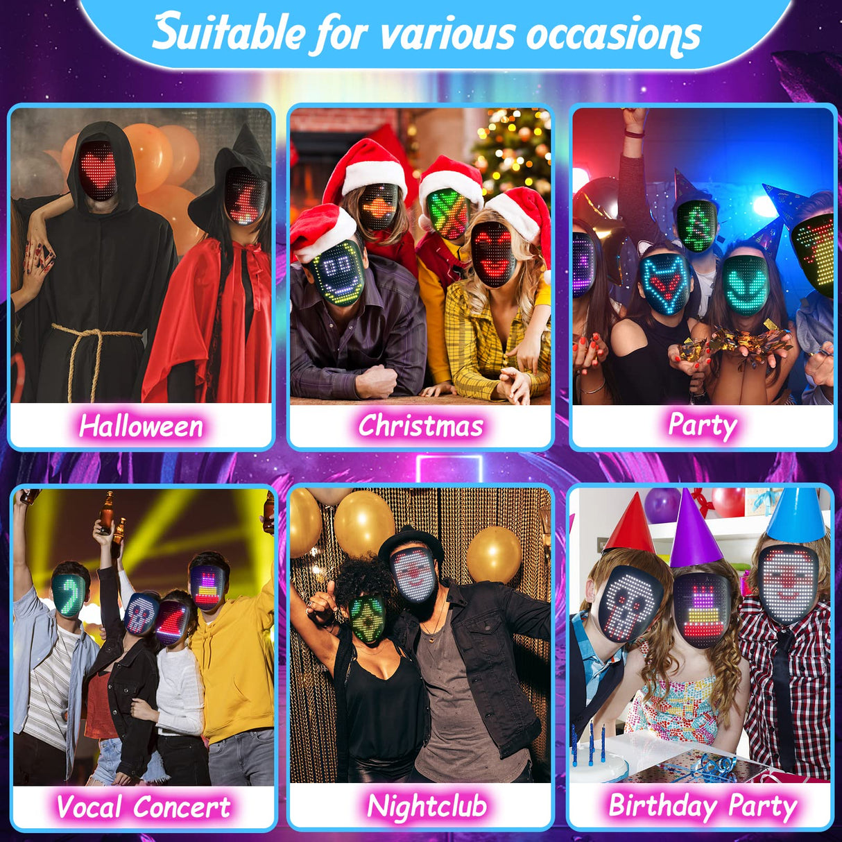 MOYACA Led Mask with Sound Effects and Gesture Sensing, Transforming Light up Music Mask with Voice for Halloween Rave Costume Christmas Cosplay Birthday Masquerade Dj Parties