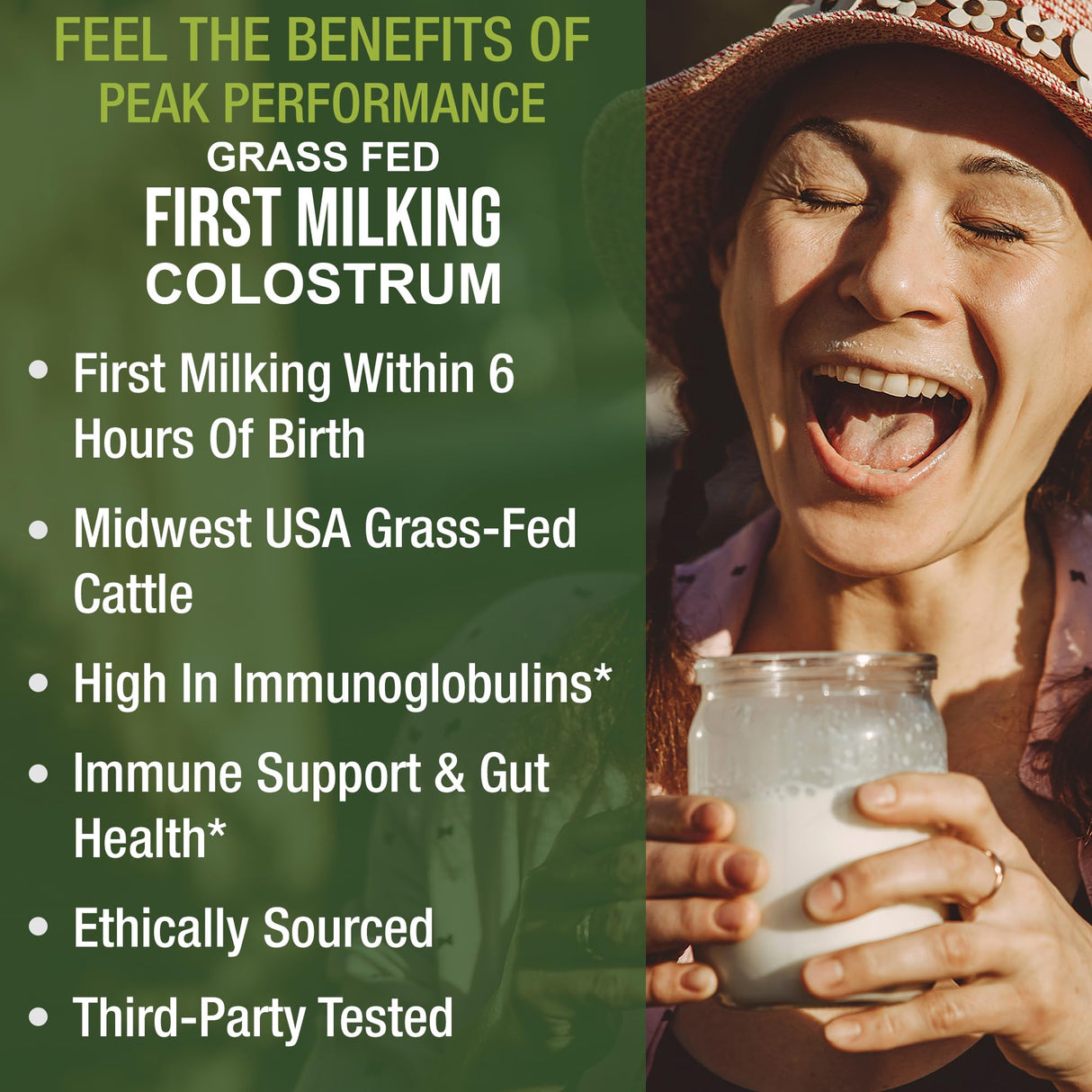 First Milking Colostrum Powder from Grass Fed USA Cows Milked Within 6 Hours of Giving Birth to Get The Most Bioactive Nutrients. High Immunoglobulin Bovine Colostrum Supplement for Humans