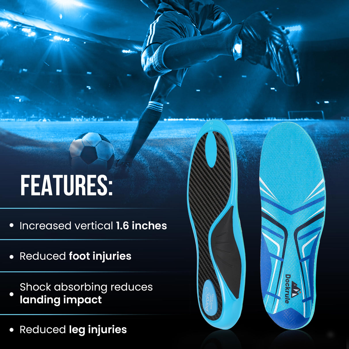 DOCKRULE Carbon Fiber Insole Unisex for Everyday Use to Avoid Injuries with Excellent Feet Relief – High Arch Support Inserts for Cushioning, Active Lifestyle & Shock Absorption (1 Left & 1 Right)